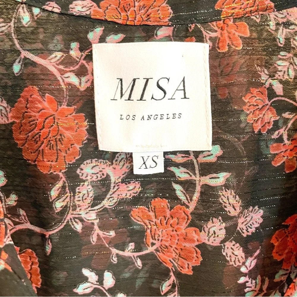 MISA Anika Dress XS Carnelian Blooms Floral Ruffle Mini Metallic - Picture 10 of 11